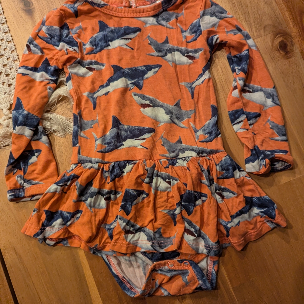 Orange Shark Print Baby Dress